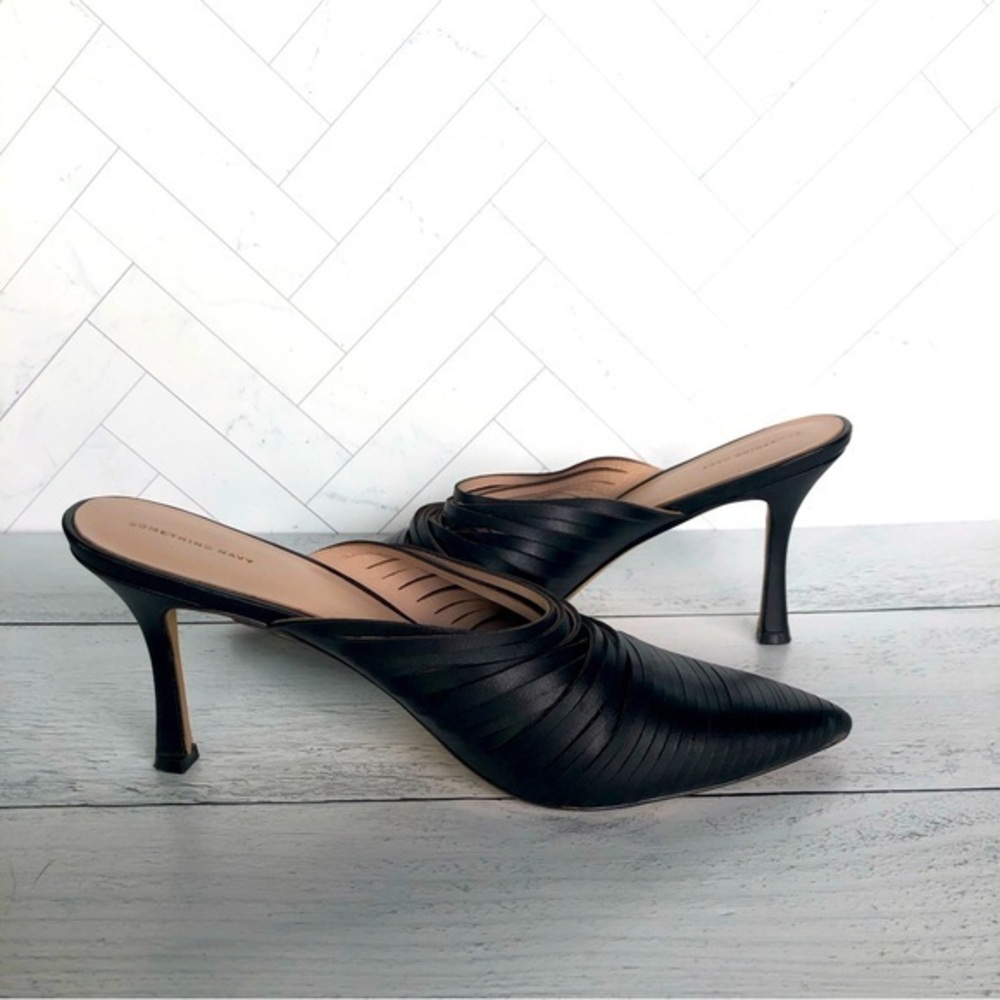 Something Navy - Black leather slip-on pointed toe mules - size 8.5